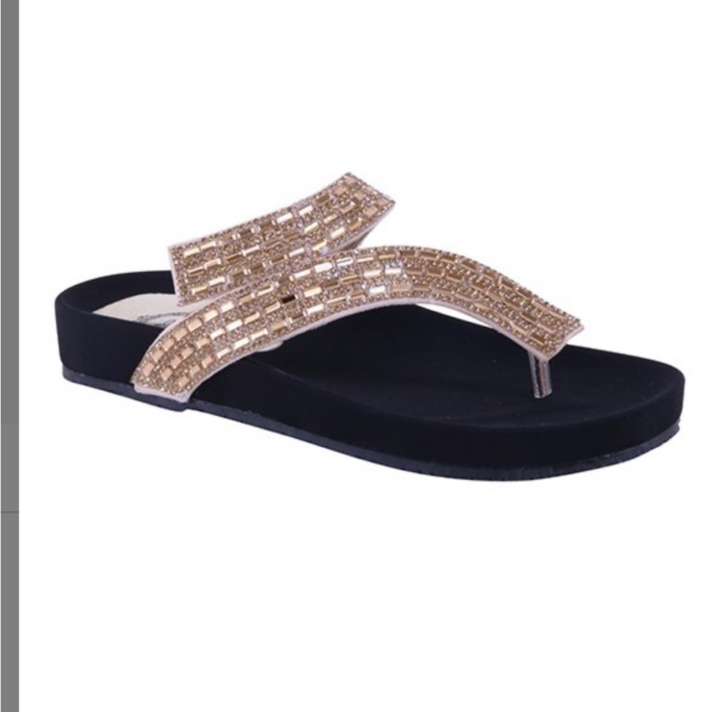 Bolero Gold Rhinestone Curved Strap Sandal